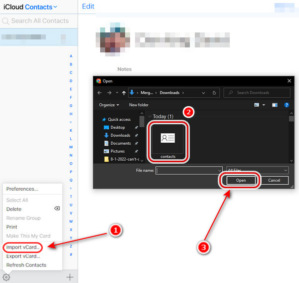 import an exported vCard file