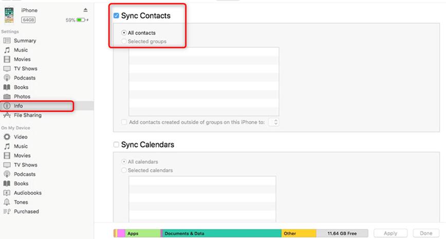 Sincronizza i contatti iPhone con iTunes