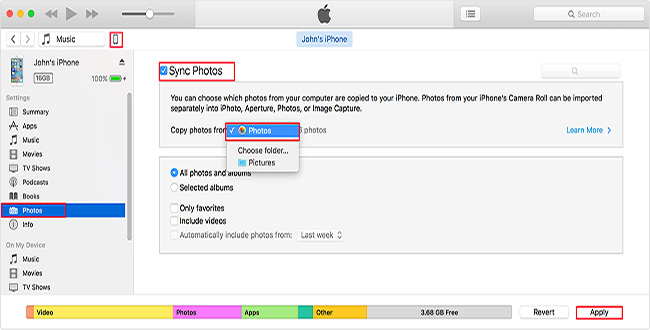 Sincronizar imágenes de iPhoto para iPhone