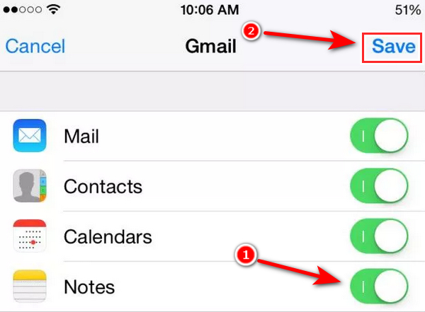 Sync Notes from iPhone phone to iPad through Gmail