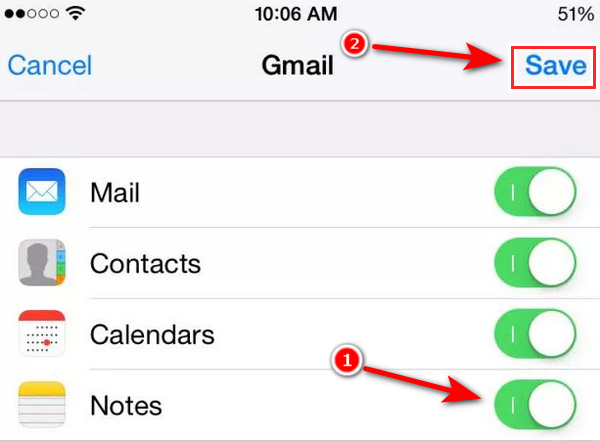 Синхронизируйте заметки с телефона iPhone на iPad через Gmail