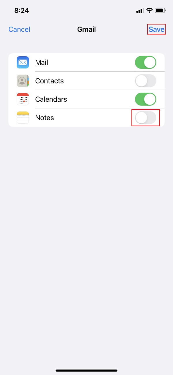 Aktiverer Notes Sync for Gmail på iPhone