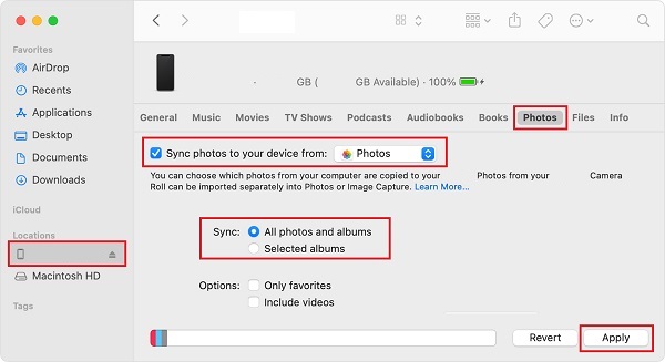 Transférer des photos d'iPhone vers iPad avec iTunes/Finder