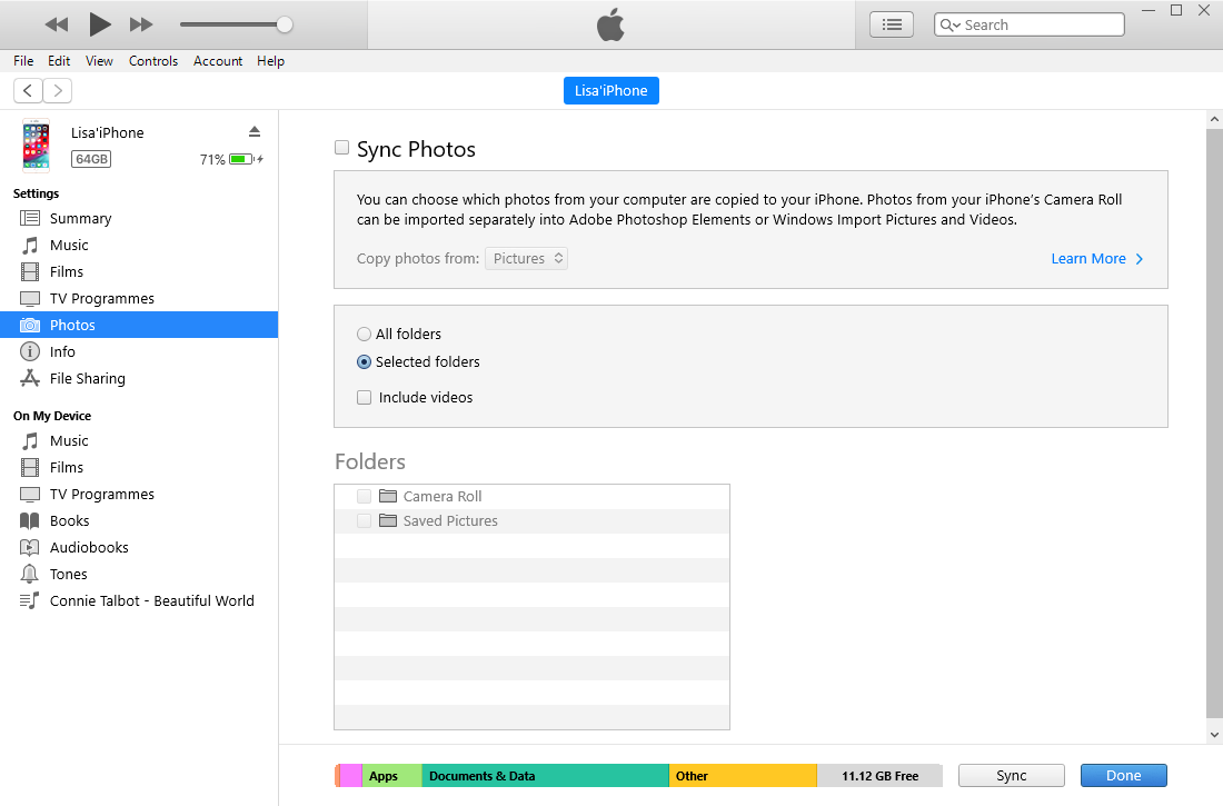 sync photos itunes