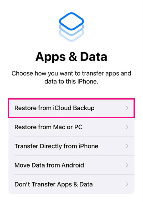 επιλέξτε την επιλογή Restore from iCloud Backup