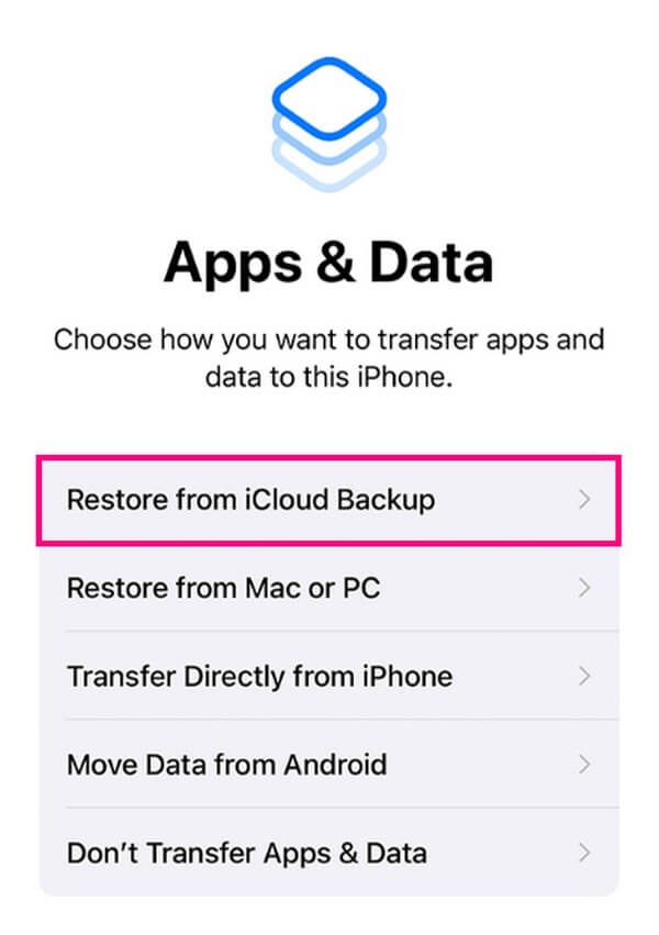 elija la opción Restaurar desde iCloud Backup