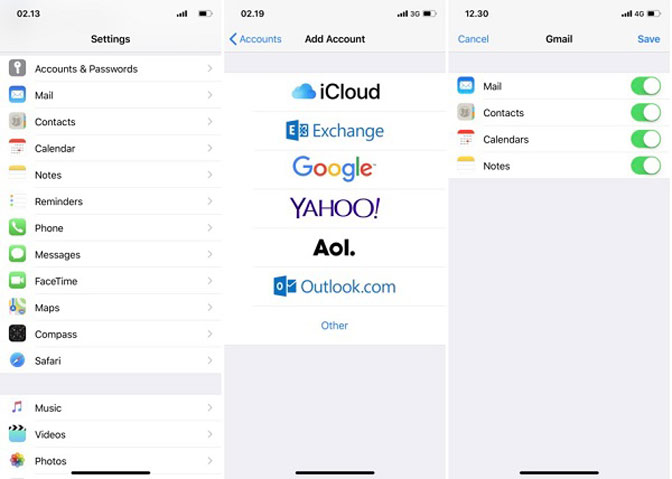 Transfer Contacts between iPad and iPhone gmail