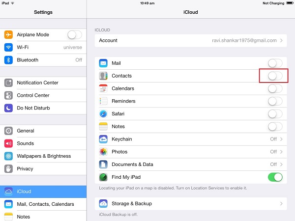 設定でiCloud同期を使用してiPad間でデータを転送する