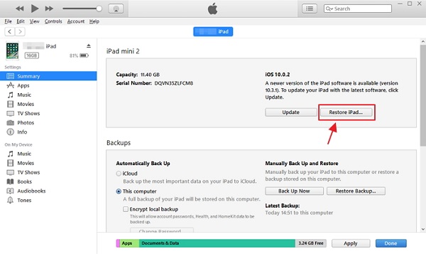 Use iTunes Backup to Sync Data between iPads