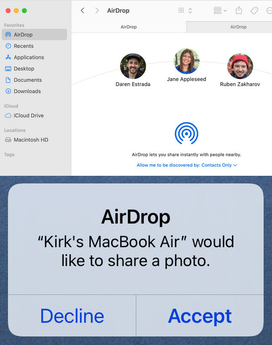 Överför filer via AirDrop