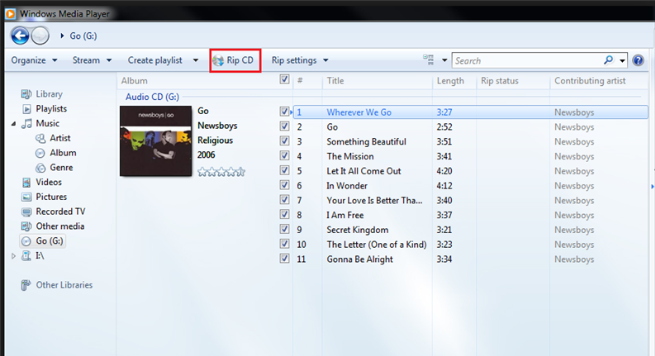 rip cd on windows media player