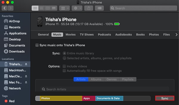 Перенос музыки с iPhone на Mac с помощью iTunes/Finder