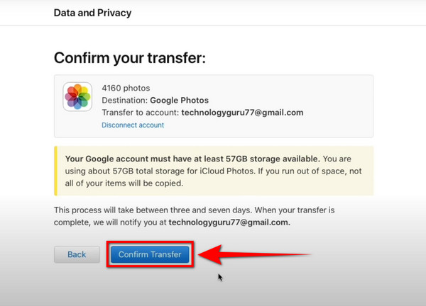 select Confirm Transfer to finish the request