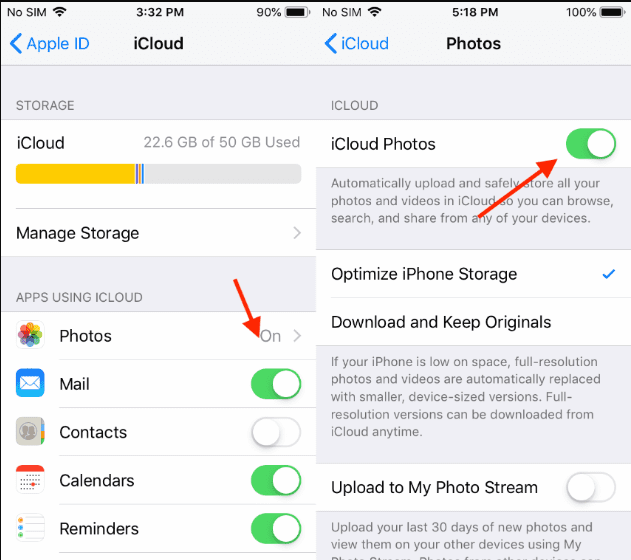 turn on icloud photos