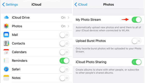 turn on my photo stream on iphone