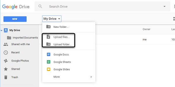 upload de arquivo google drive