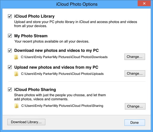 Выберите библиотеку фотографий iCloud