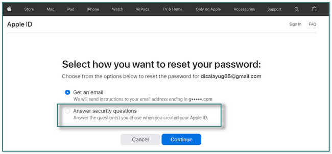Choose the Answer Security Questions button