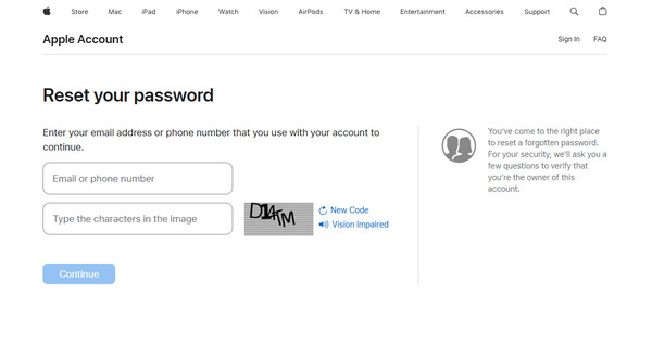 reset apple id password