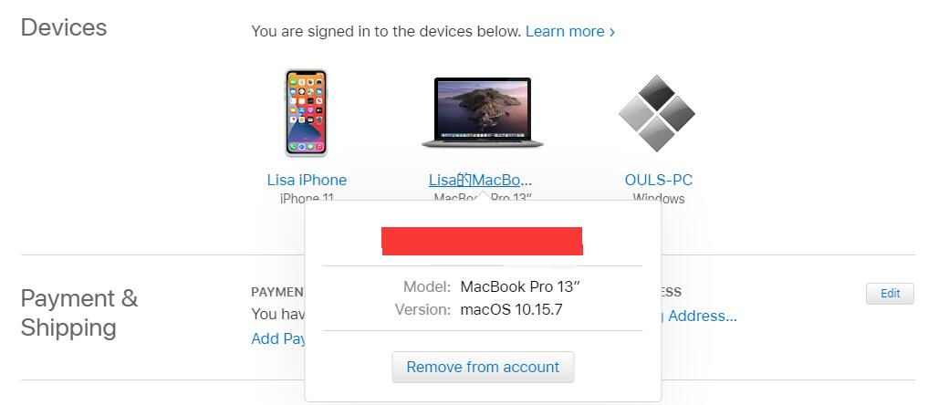 apple id page devices