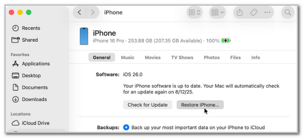 Click Restore iPhone Button