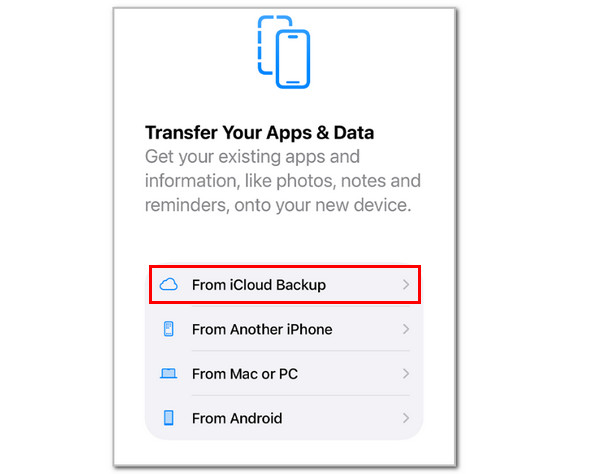 Tap From iCloud Backup Button