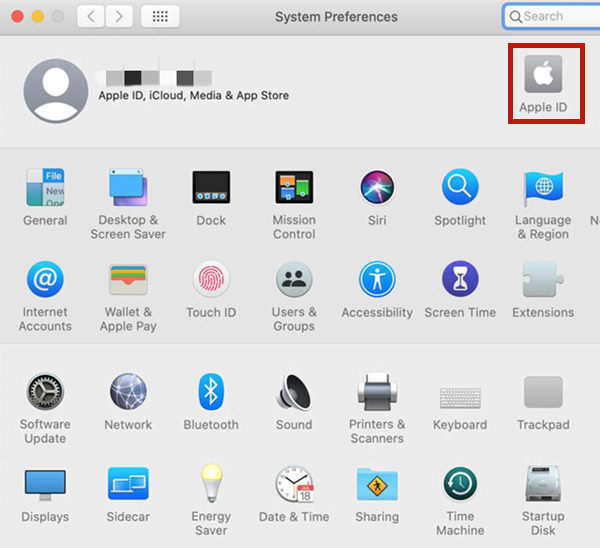 click apple id inpreferences