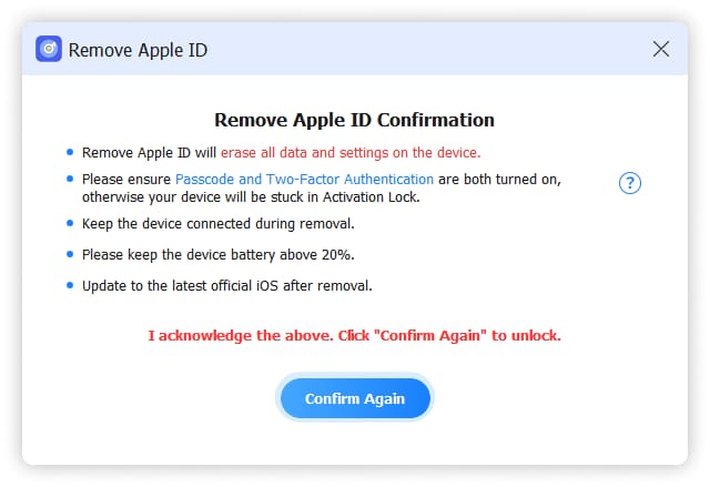 confirm again to remove apple id