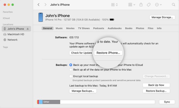 delete account from ios device through finder