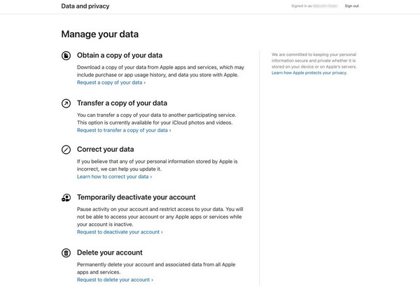 delete apple id through apple privacy website
