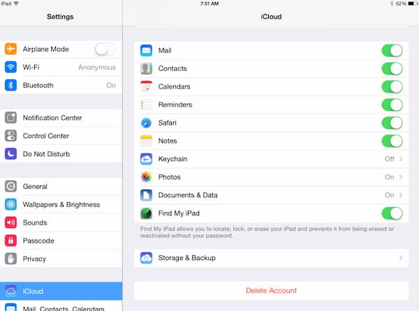 delete icloud account and settings