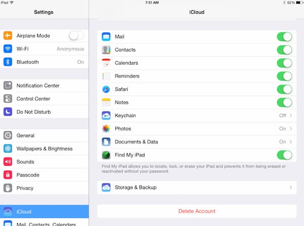 elimina l'account e le impostazioni di icloud