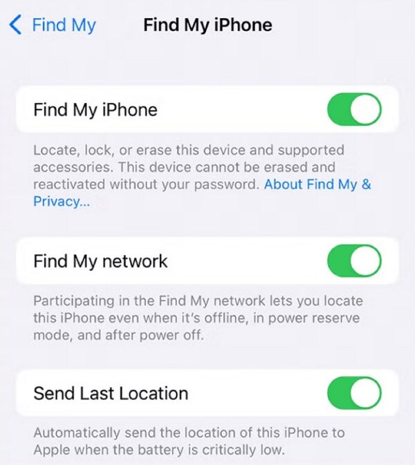 disable find my via settings