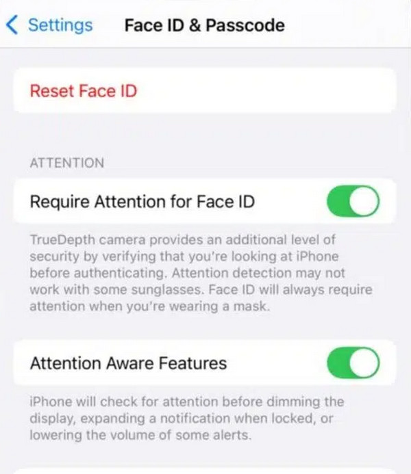 Toggle On Require Attention For Face Id Slider