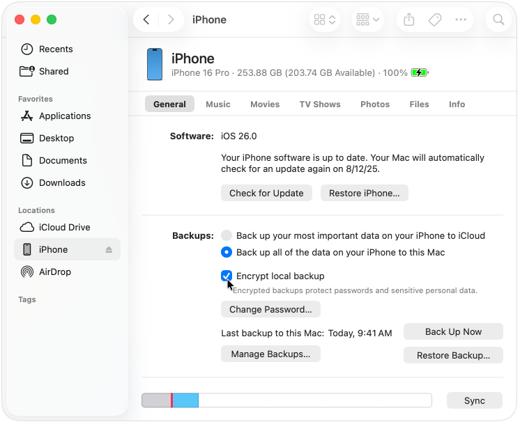 Encrypt Your iTunes Backup