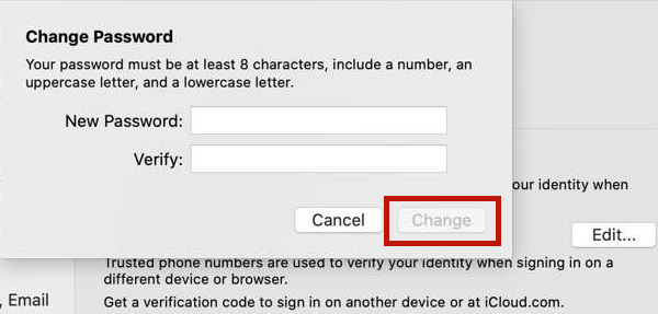 ingrese la nueva contraseña de identificación de Apple y verifique