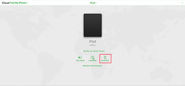 erase ipad from icloud find my