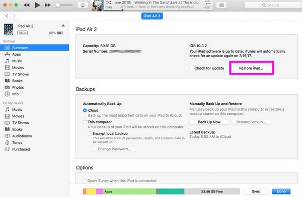réinitialiser l'iPad aux paramètres d'usine sur iTunes