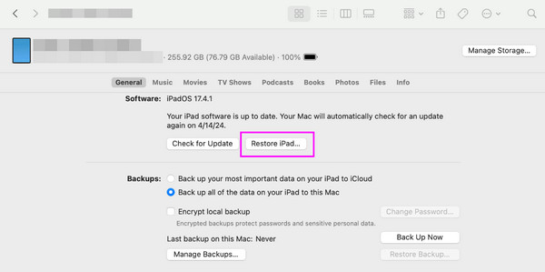 Factory Reset iPad Using Finder