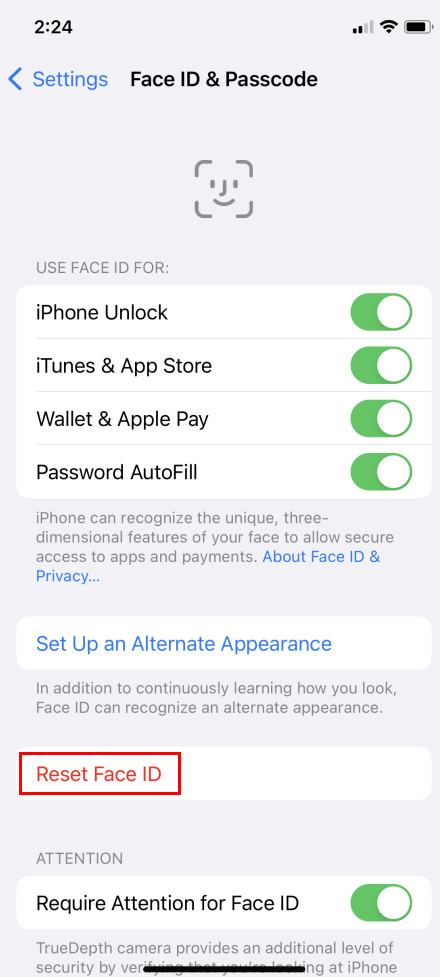 Как исправить Face ID, сбросив Face ID