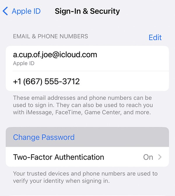 reset apple id password on settings