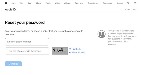 resetujte heslo Apple id prostřednictvím webu iforgot