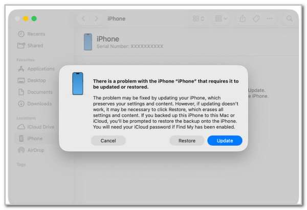 Click Update or Restore Button