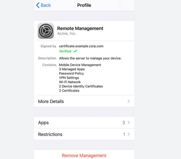 Tap Remove Management Button