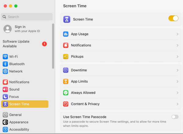 Click Screen Time Button