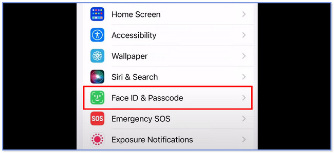 toque no botão face id e senha nas configurações do iphone