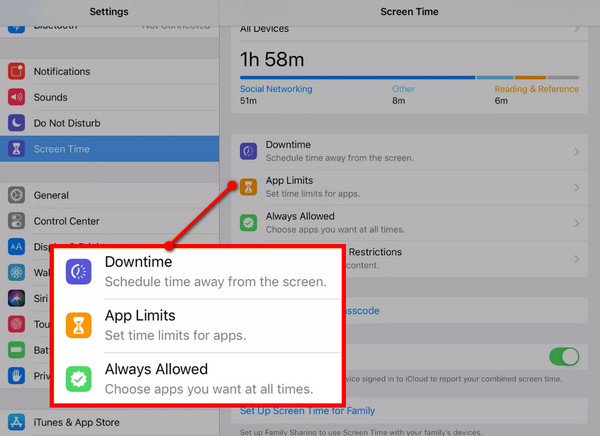 Tap App Limits Downtime Button