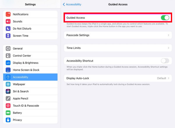 Toggle On Guided Access Slider