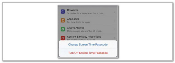 tap change screen time passcode