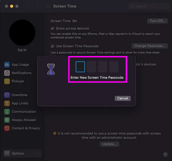 reset screen time passcode on mac